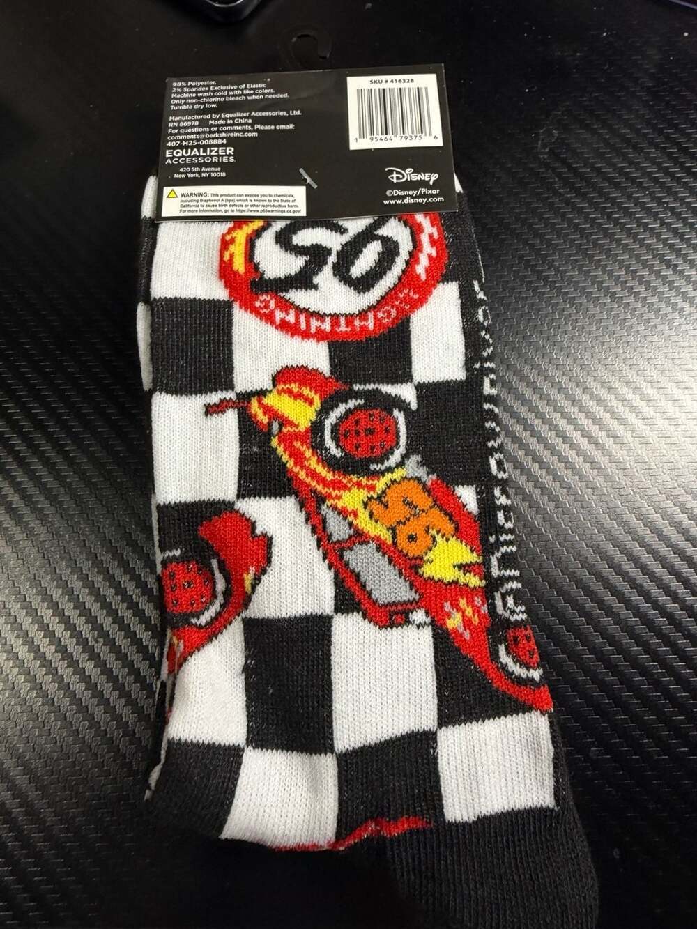 Disney Pixar Cars Lightning McQueen Checkered Crew Socks Size 9-13 - Picture 2 of 2
